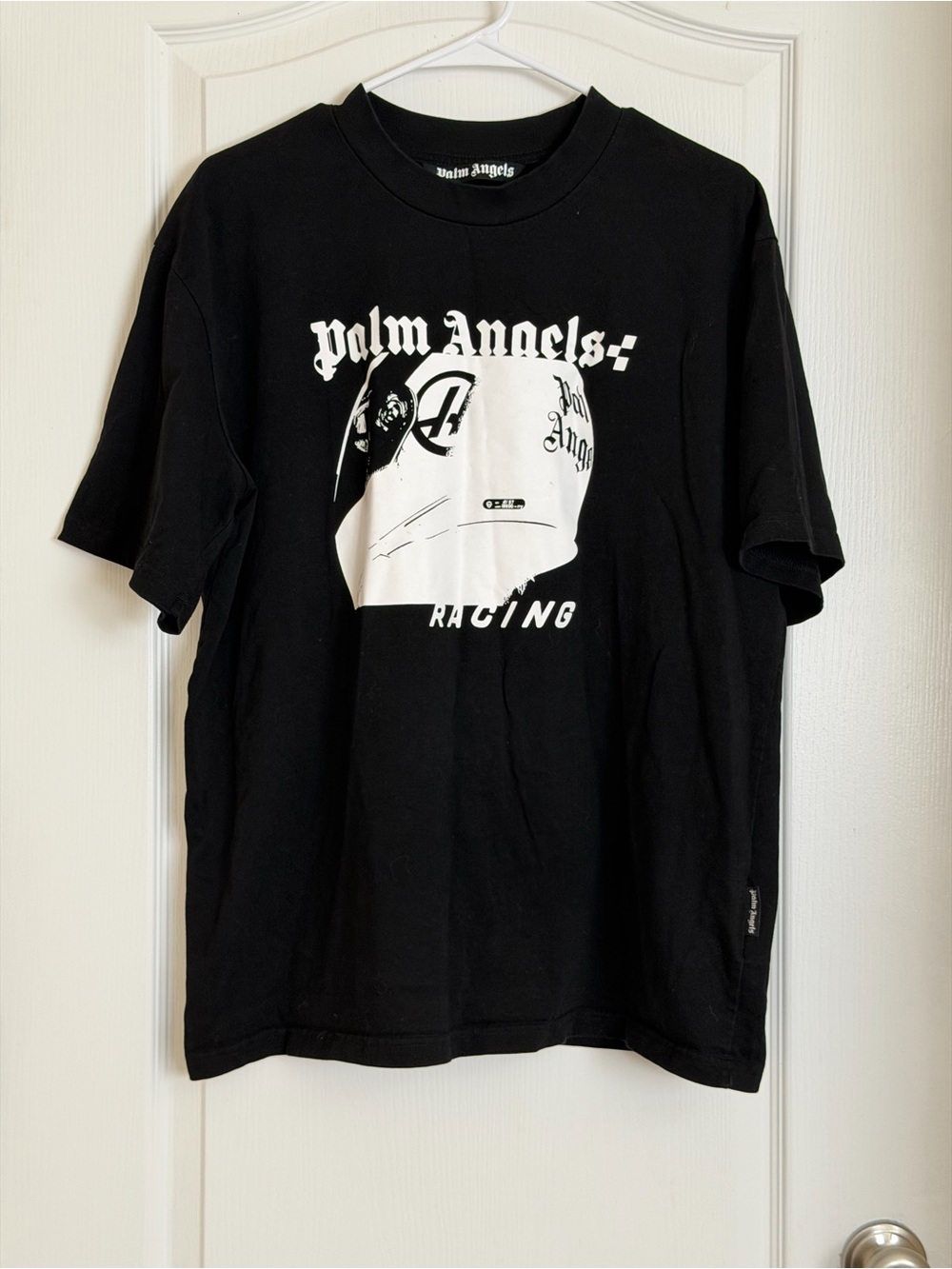 Palm Angels Racing Helmet Crewneck Black T-Shirt DESC.